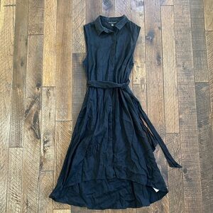 Saks Fifth Avenue 100% Linen Black Sleeveless Shirt Dress Size M